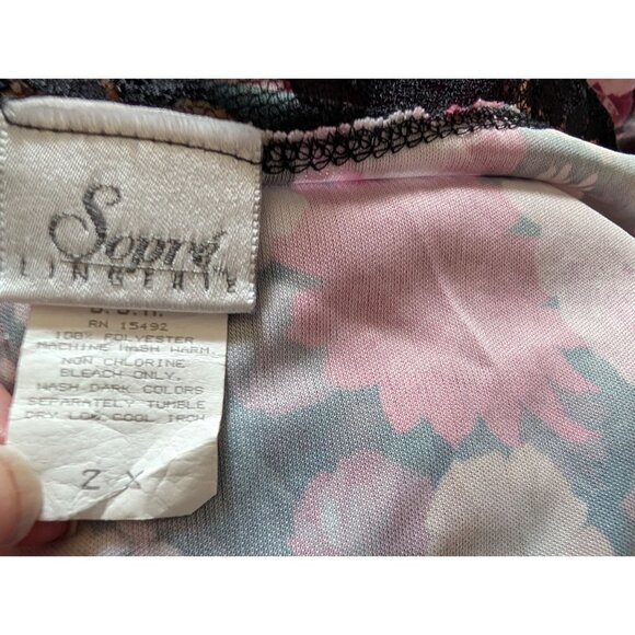 Sopra Lingerie Black Slip Dress & Floral Robe Set Lace Trim Womens Size 2X USA - Picture 5 of 7